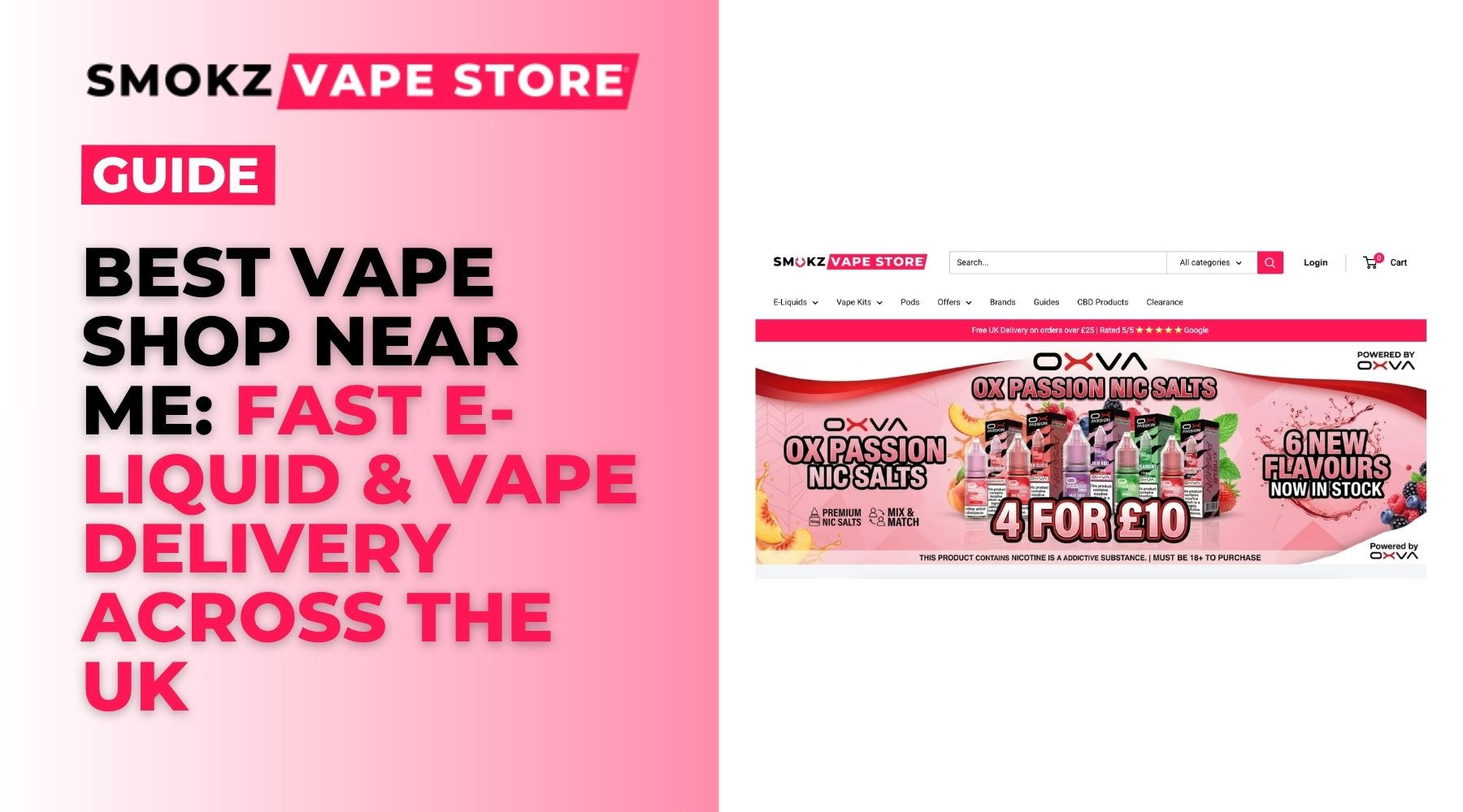Map graphic highlighting Smokz Vape Shop fast shipping coverage across major UK towns and cities