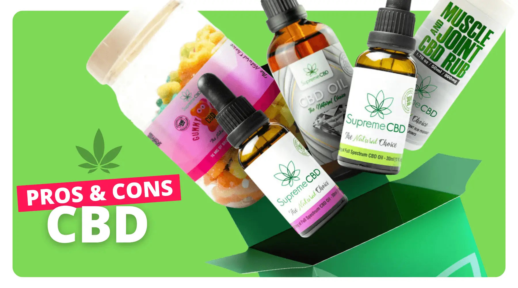 Assorted CBD products including Nic Salt and Smokz Vape in a green box for wellness