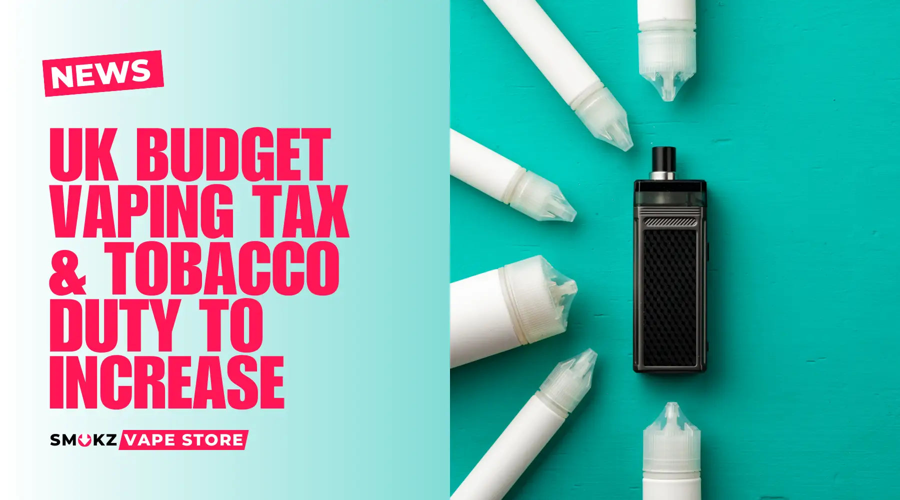 Vaping device with e-liquid bottles illustrating UK budget vaping tax increase