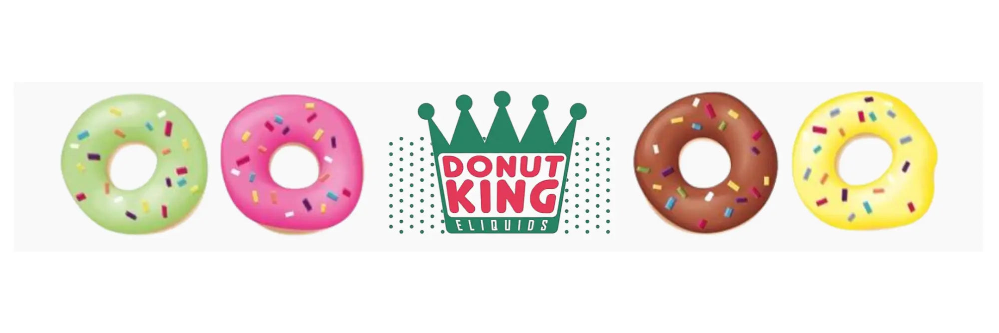 Frosted sprinkles donuts with Donut King logo from Donut King E-Liquids 100ml collection