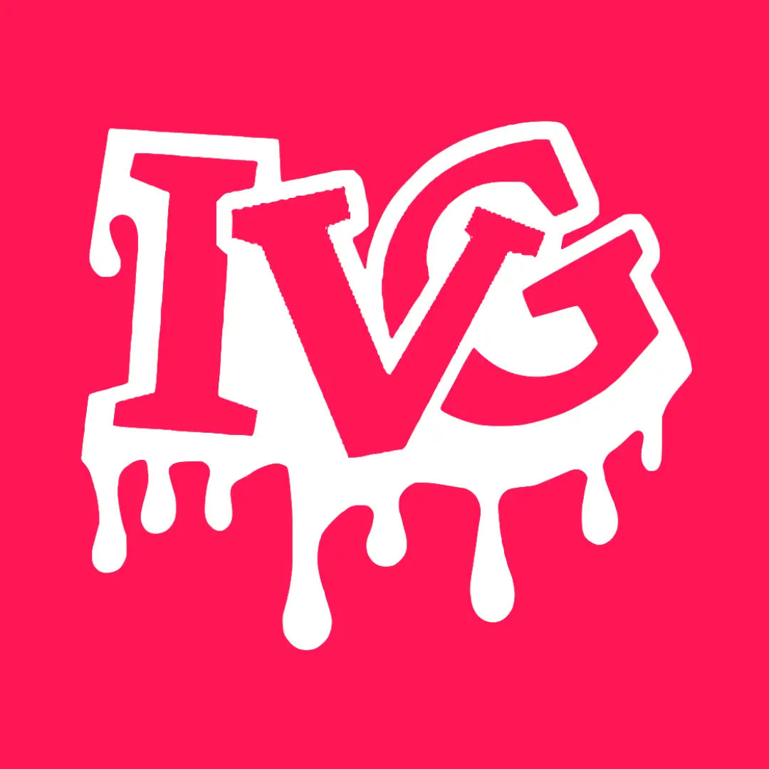 Bold pink IVG logo with dripping white outline from IVG E-Liquids collection