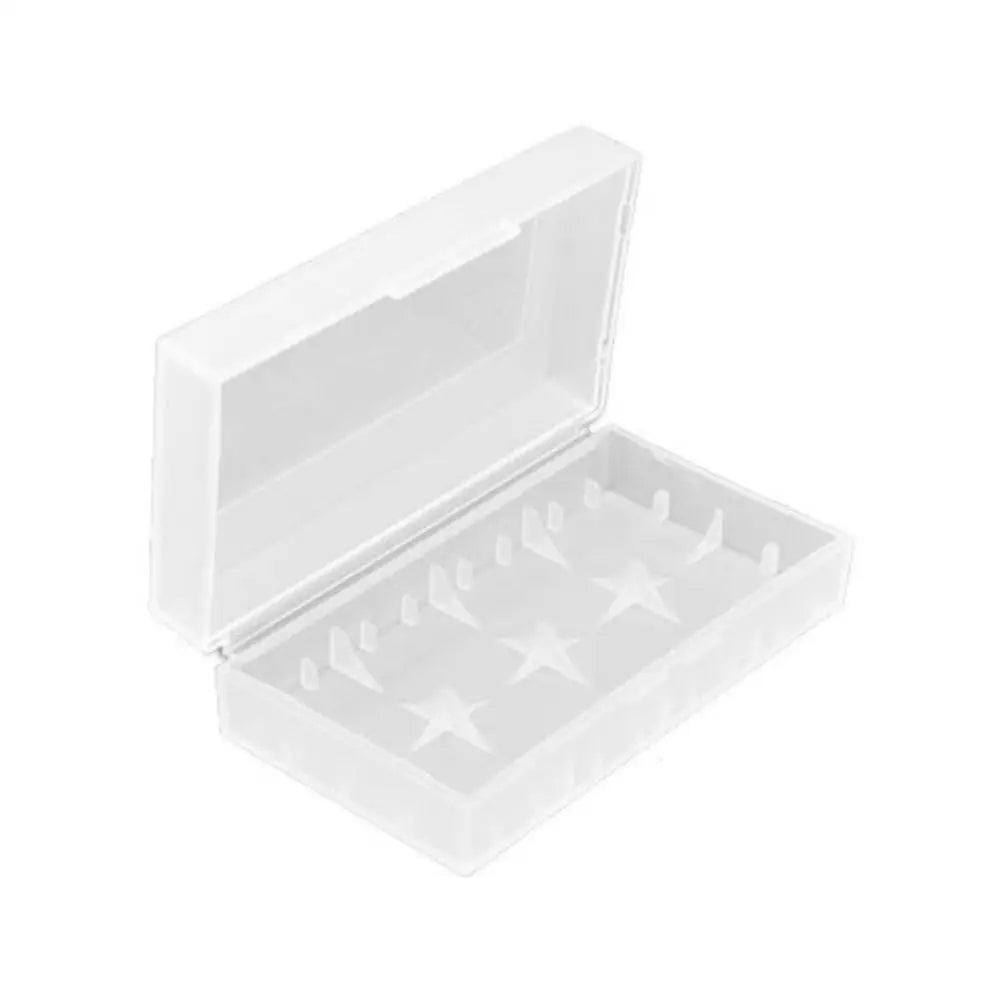 Translucent white plastic battery case for vape batteries with six compartments to prevent short circuits