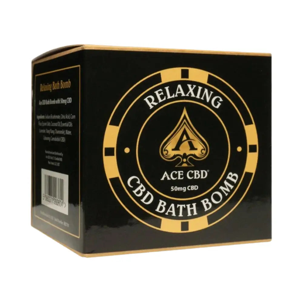 Black box of Ace CBD bath bombs showcasing relaxing CBD bath products