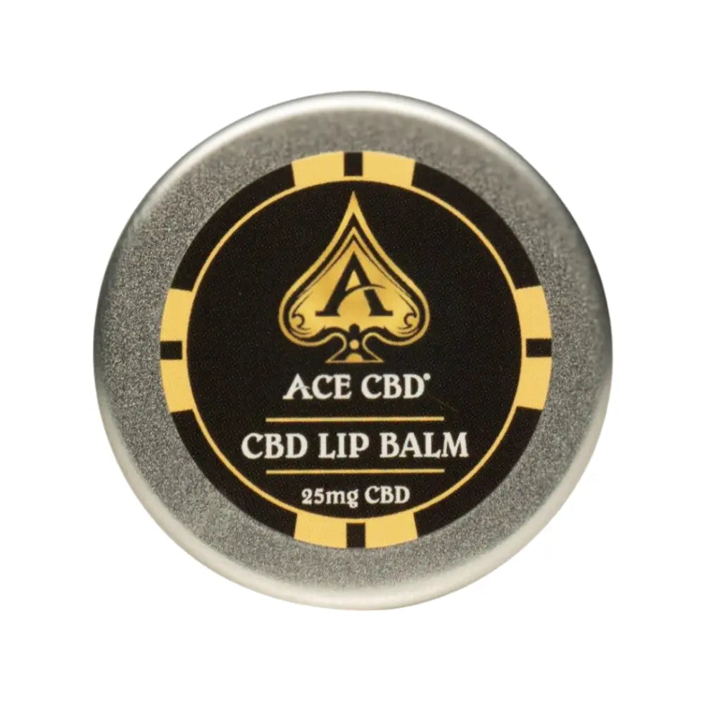 Round metallic tin of Ace CBD Strawberry Lip Balm showcasing CBD-infused lip care