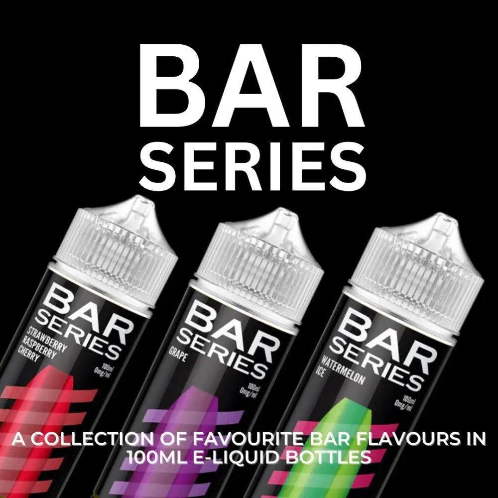 Three flavored Bar Series E-Liquids bottles with blue raspberry for sub ohm vaping