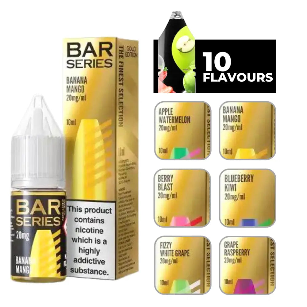 Assorted fruit-flavored Bar Series Gold Edition e-liquid for disposable vapes UK