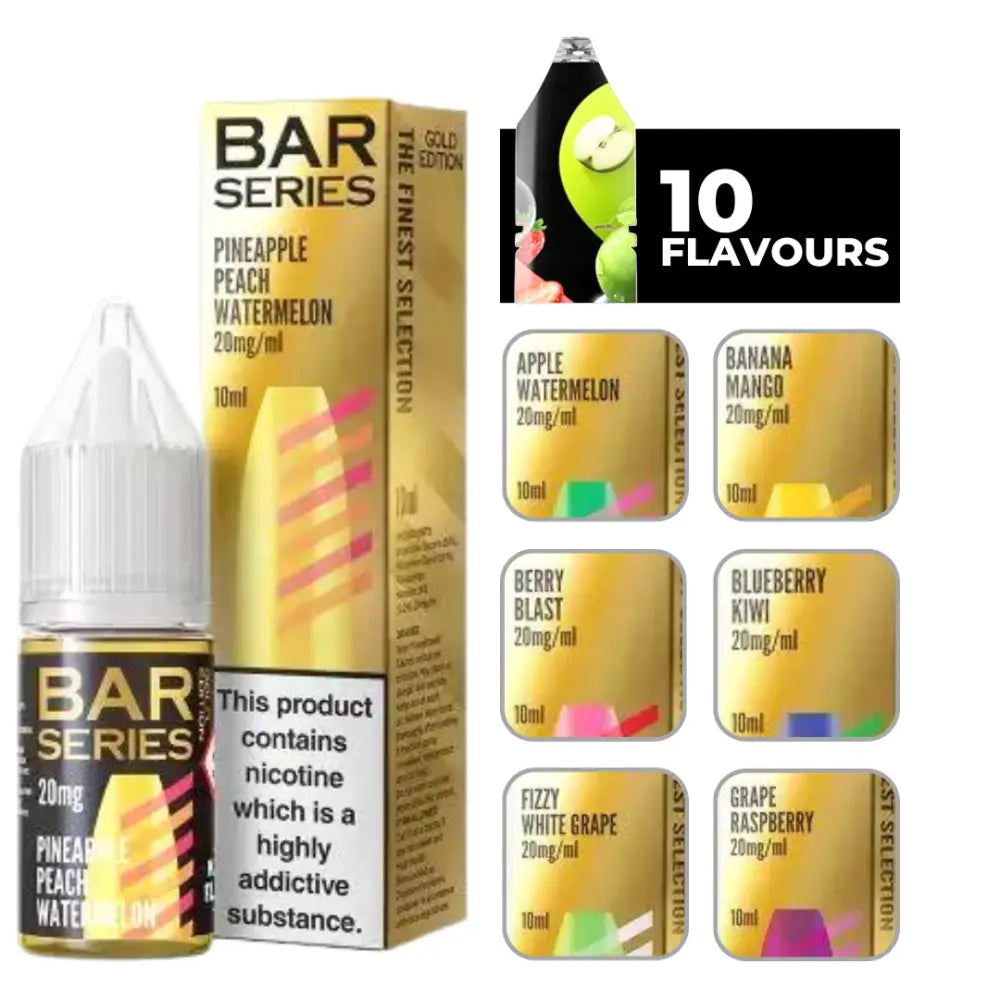 Bar Series Gold Edition E-Liquid with Pineapple Peach Watermelon Fruit Flavors and Nicotine