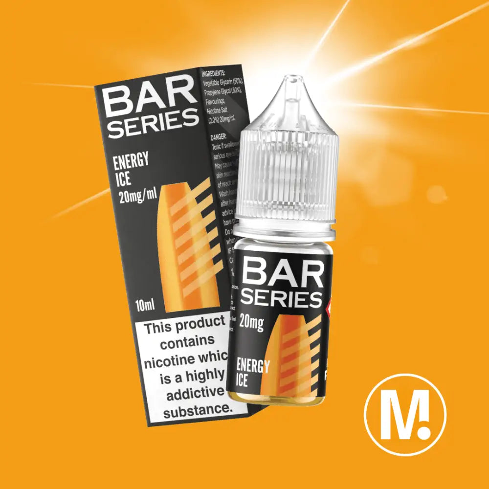 E-liquid bottle and packaging of Bar Series Mad Blue Energy Ice flavor nicotine salt e-liquids