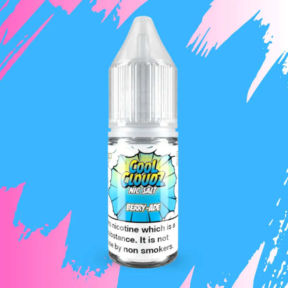 Clear bottle of Cool Cloudz Nic Salt E-Liquid with white child-resistant cap, featuring blue slush flavor