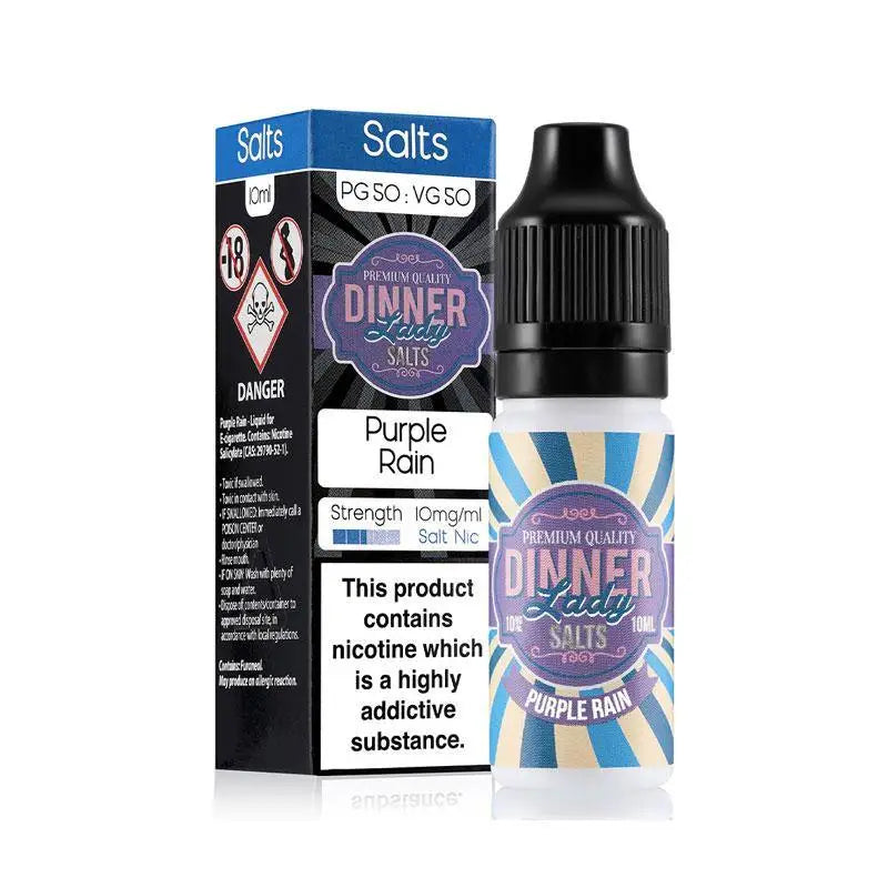 A 10ml bottle of Dinner Lady Salts Purple Rain nicotine salt e-liquid at Smokz Vape Store