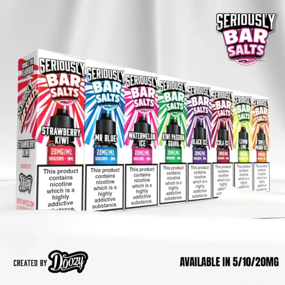 Vape juice bottles with fruit and ice flavors in smokz vape store bar salts e-liquid collection
