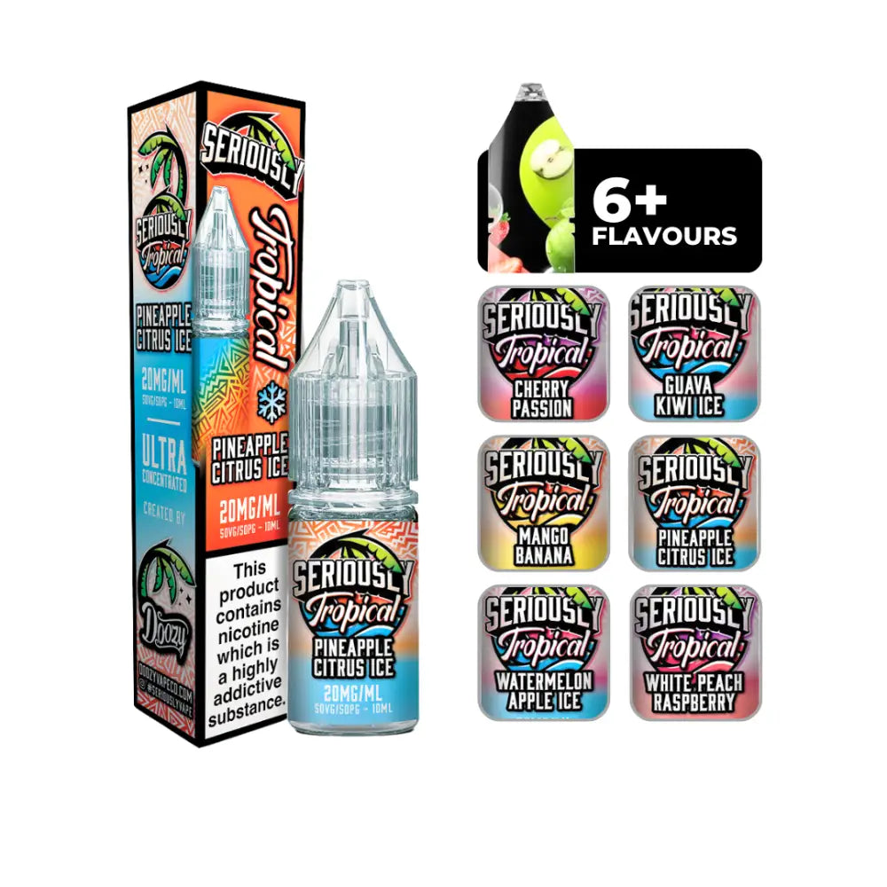 Tropical Pineapple Citrus Ice Nic Salt E-Liquid with matching bottle and box display