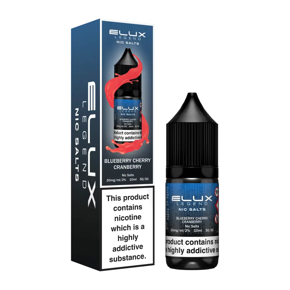 Elux Legend nic salt e-liquid with blueberry cherry cranberry flavors at Smokz Vape Store