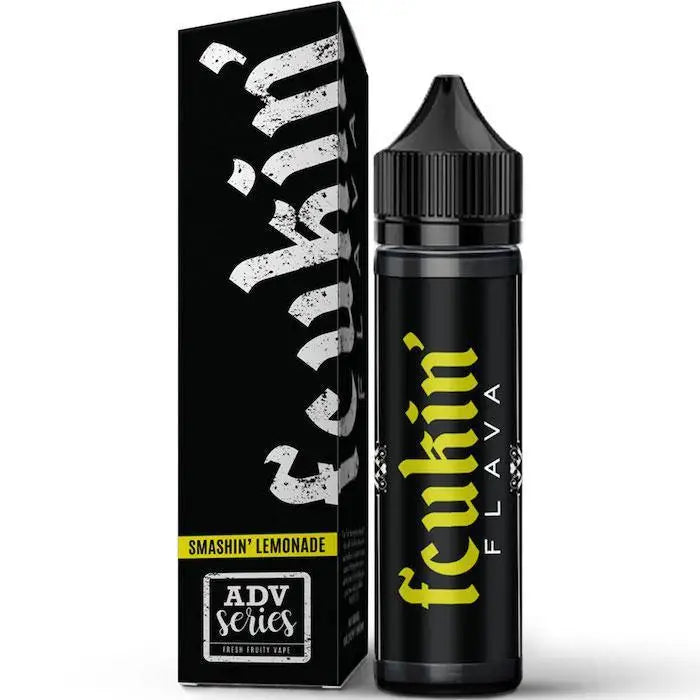 Black box and bottle of Smashin Lemonade flavored vape juice from Fcukin Flava at Smokz Vape Store