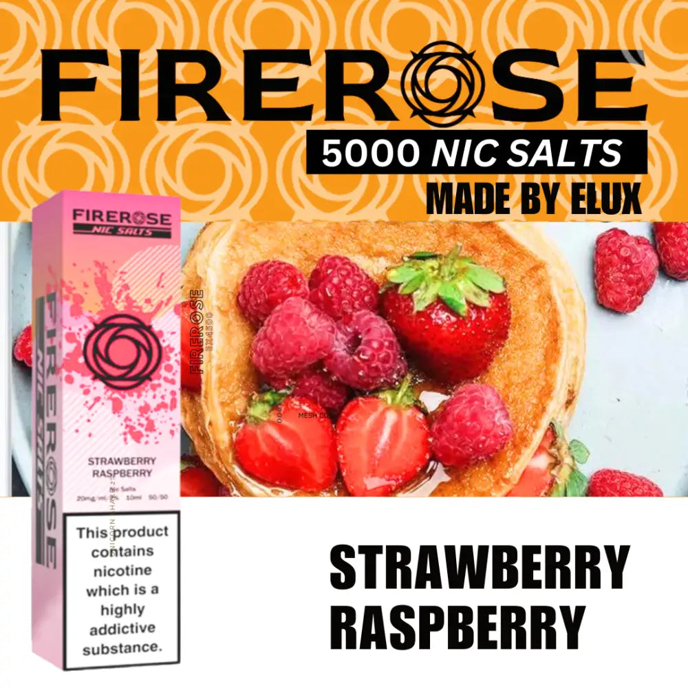 Firerose 5000 nic salt e-liquids featuring strawberry raspberry flavor for elux firerose and berry bang vaping