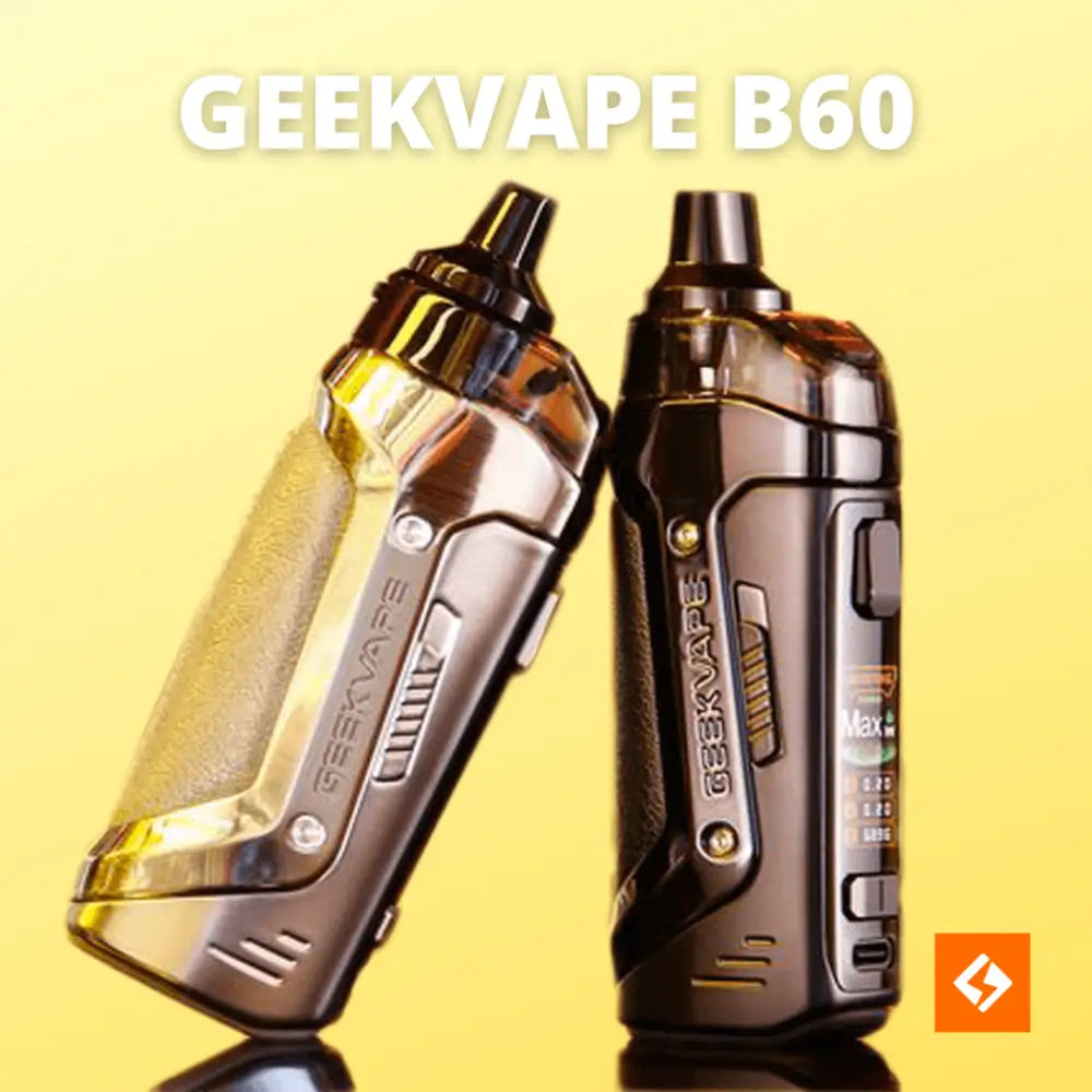Image of two Geekvape B60 Aegis Boost 2 vape devices in silver and black at Smokz Vape Store