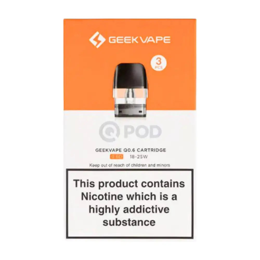 Vape cartridge with 0.6 ohm coil for 18-25W, compatible with GeekVape Q Pod at Smokz Vape Store