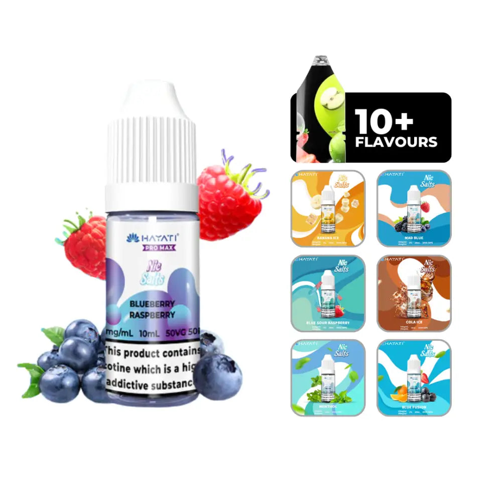 Hayati Pro Max Nic Salts E-Liquid Blueberry Raspberry, 50/50 Vg/Pg, 10ml Bottle, 10mg And 20mg.