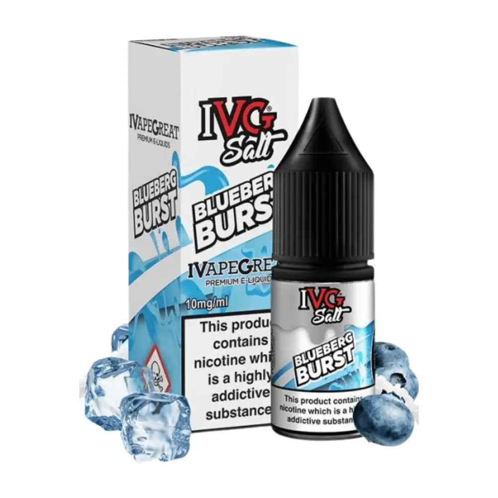 Salt Blueberg Burst vape juice with ice cubes and blueberries for Ivg Salt Blueberg 10ml