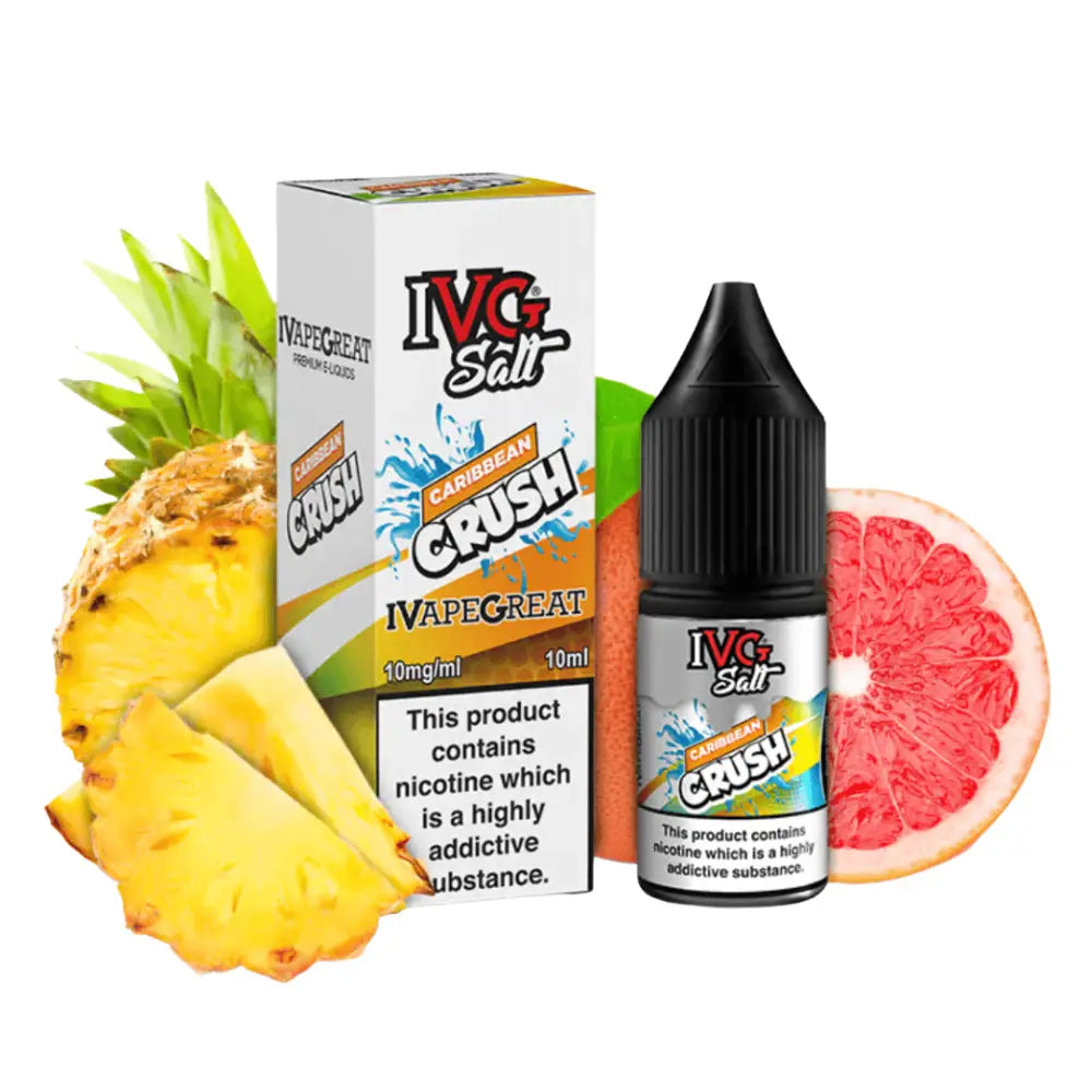 Vape juice with pineapple and grapefruit flavor in IVG Salt Caribbean Crush 10ml e-liquid