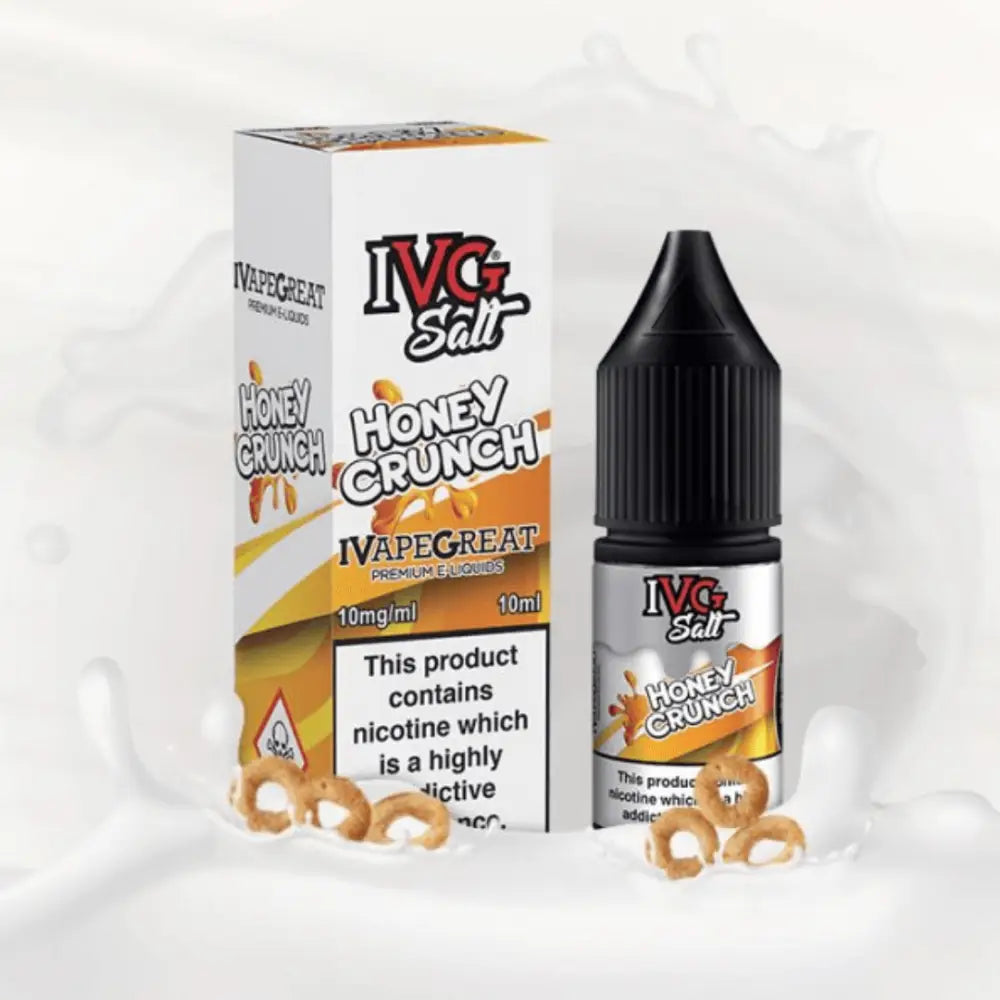 IVG Salt Honey Crunch 10ml e-liquid box and bottle for smooth honey flavor vaping