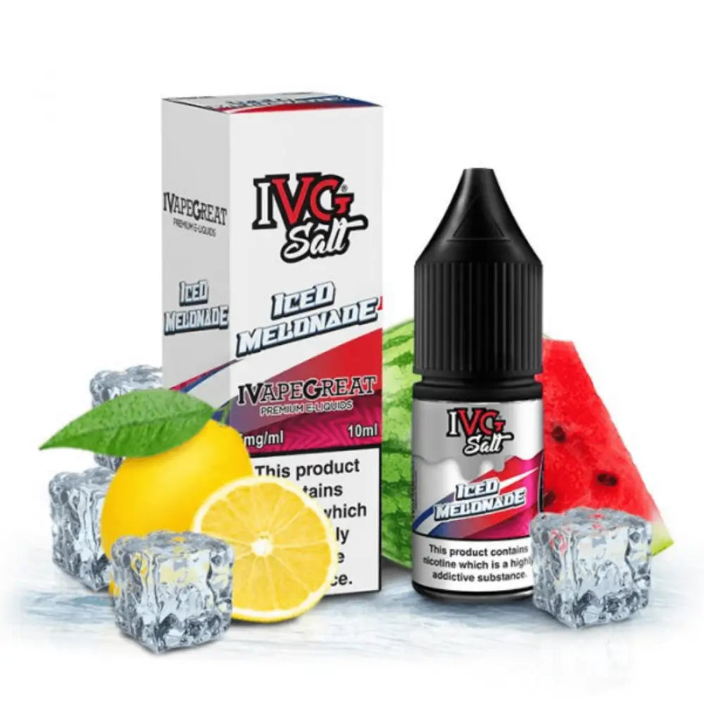 Bottle and box of Ivg Salt Iced Melonade 10ml E-Liquid featuring melonade 10ml e-liquid flavor
