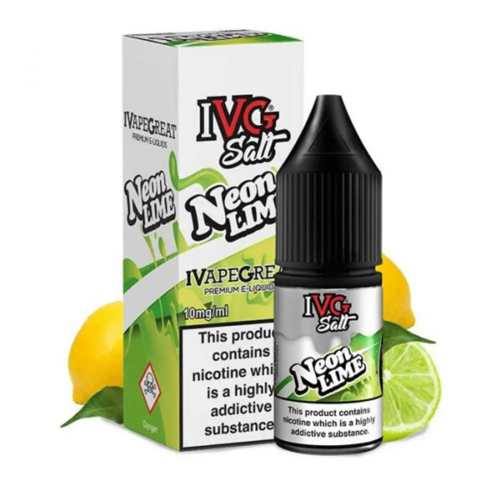 Vape juice with neon lime flavor from IVG Salt Neon 10ml E-Liquid bottle