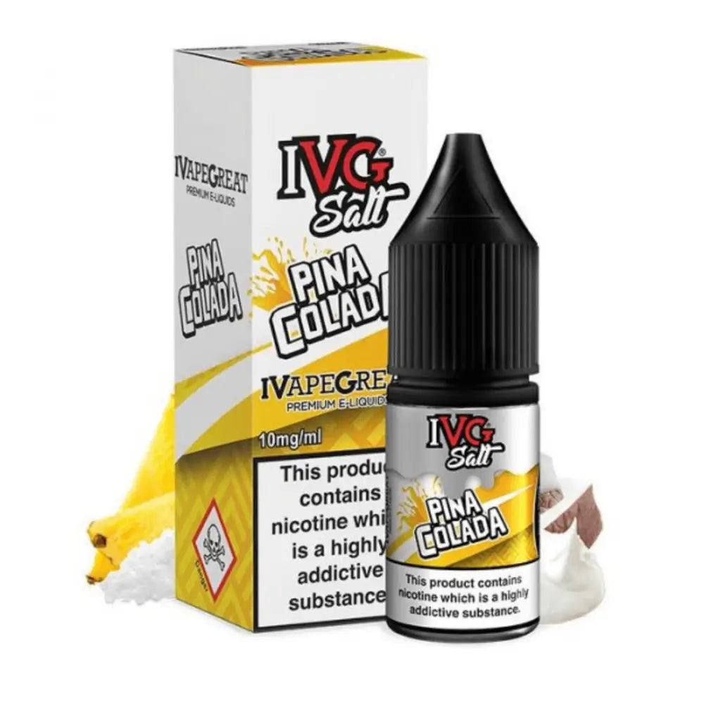 Bottle of IVG Salt Pina Colada 10ml E-Liquid with Pina Colada flavor