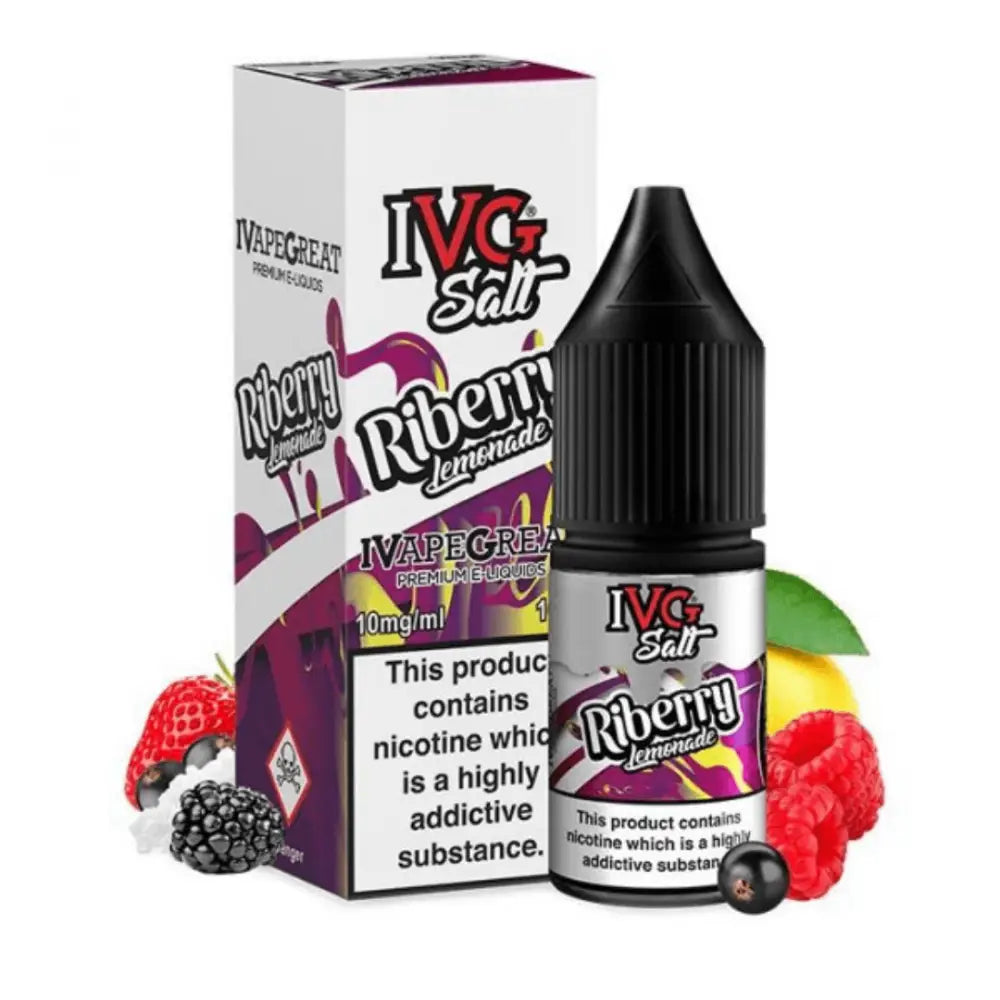 IVG Salt Riberry Lemonade 10ml e-liquid bottle with retail packaging for salt riberry lemonade flavor