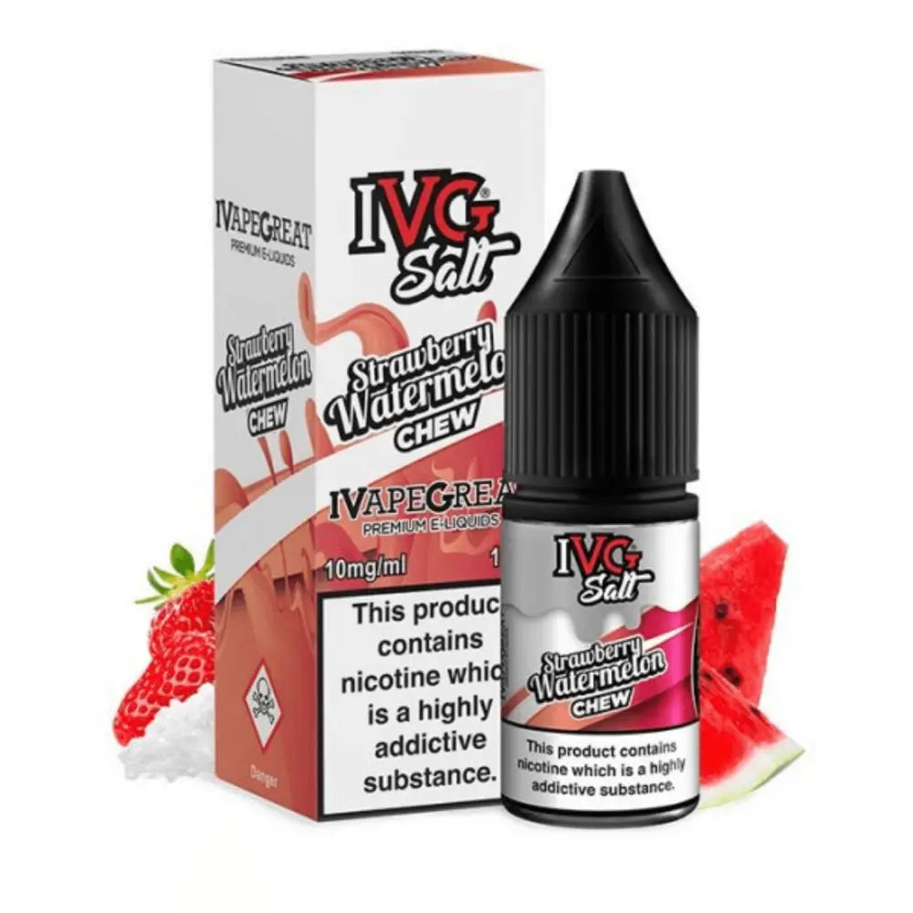 Bottle of IVG Salt Strawberry Watermelon 10ml E-Liquid with packaging at Smokz Vape Store