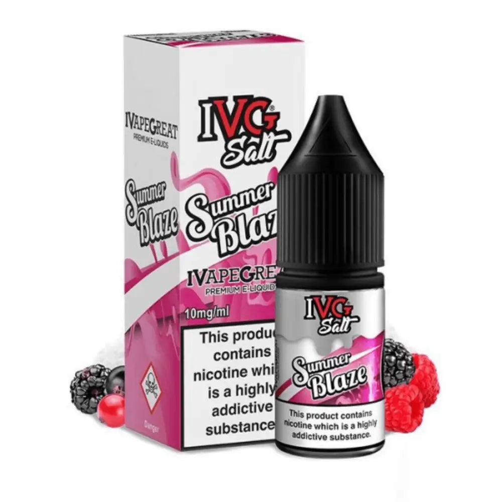 Vape e-liquid bottle and packaging with Summer Blaze flavor from Ivg Salt Summer at Smokz Vape Store