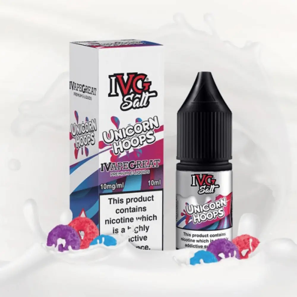 IVG Salt Unicorn Hoops 10ml e-liquid bottle and box at Smokz Vape Store