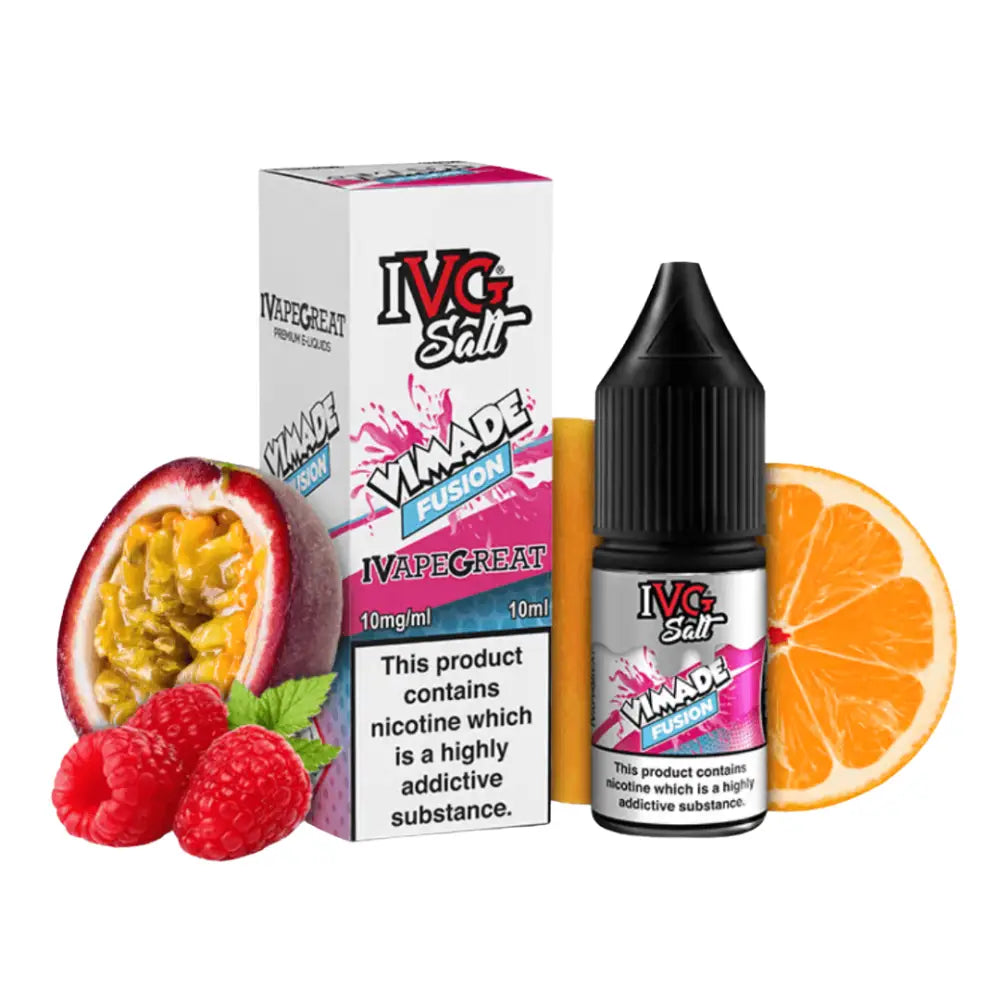 Vape juice with passionfruit raspberry and orange flavors for IVG Salt Vimade Fusion 10ml e-liquid