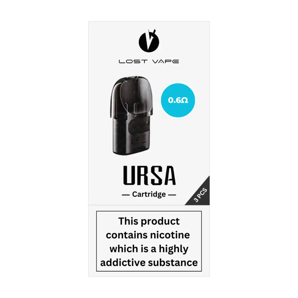 Black Lost Vape Ursa vaping cartridge with 0.6Ω resistance for Ursa Pod Cartridges at Smokz Vape Store