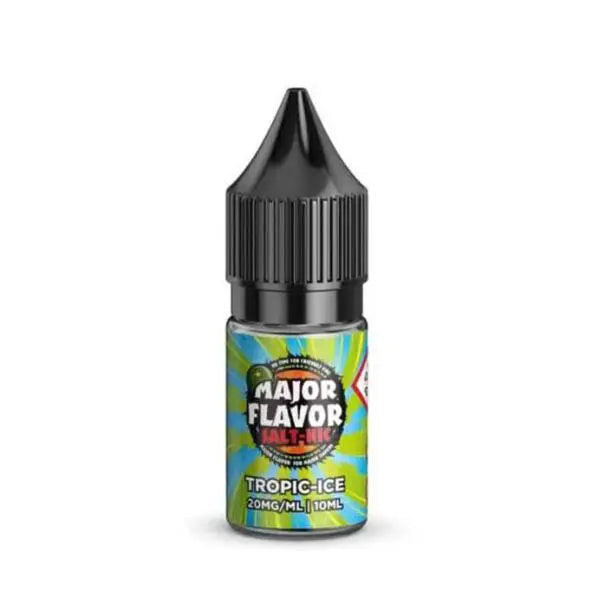 Vape juice bottle with black cap and light blue green label for Major Flavour Nic Salt Tropic Ice 10ml e-liquid