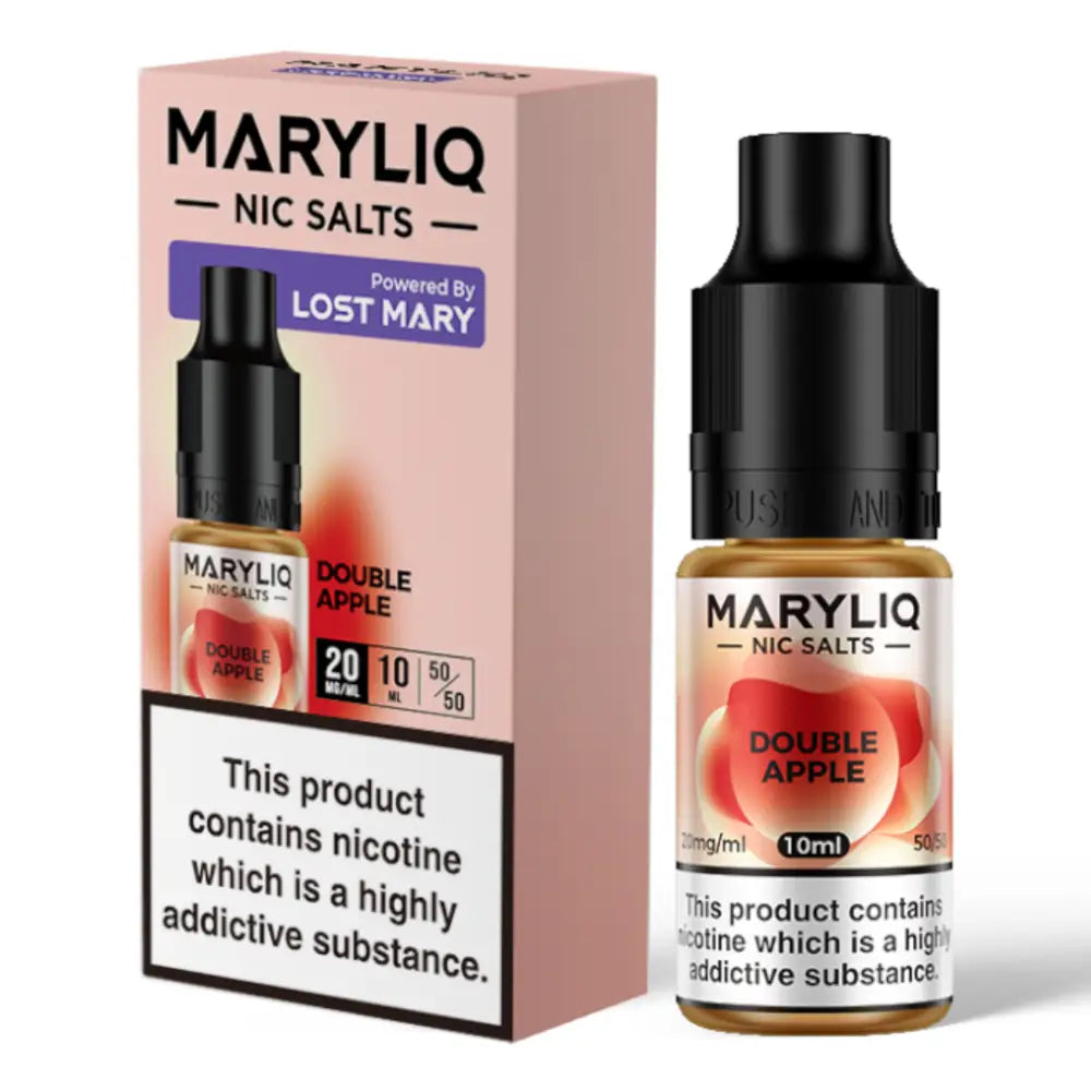 Pink box and bottle of Double Apple vape juice from Maryliq E-Liquid at Smokz Vape Store