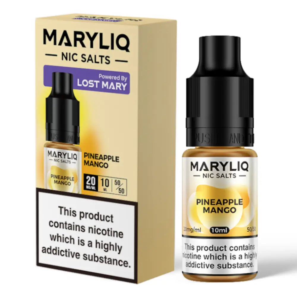 Maryliq e-liquid nicotine salts box and bottle of Pineapple Mango flavor at Smokz Vape Store