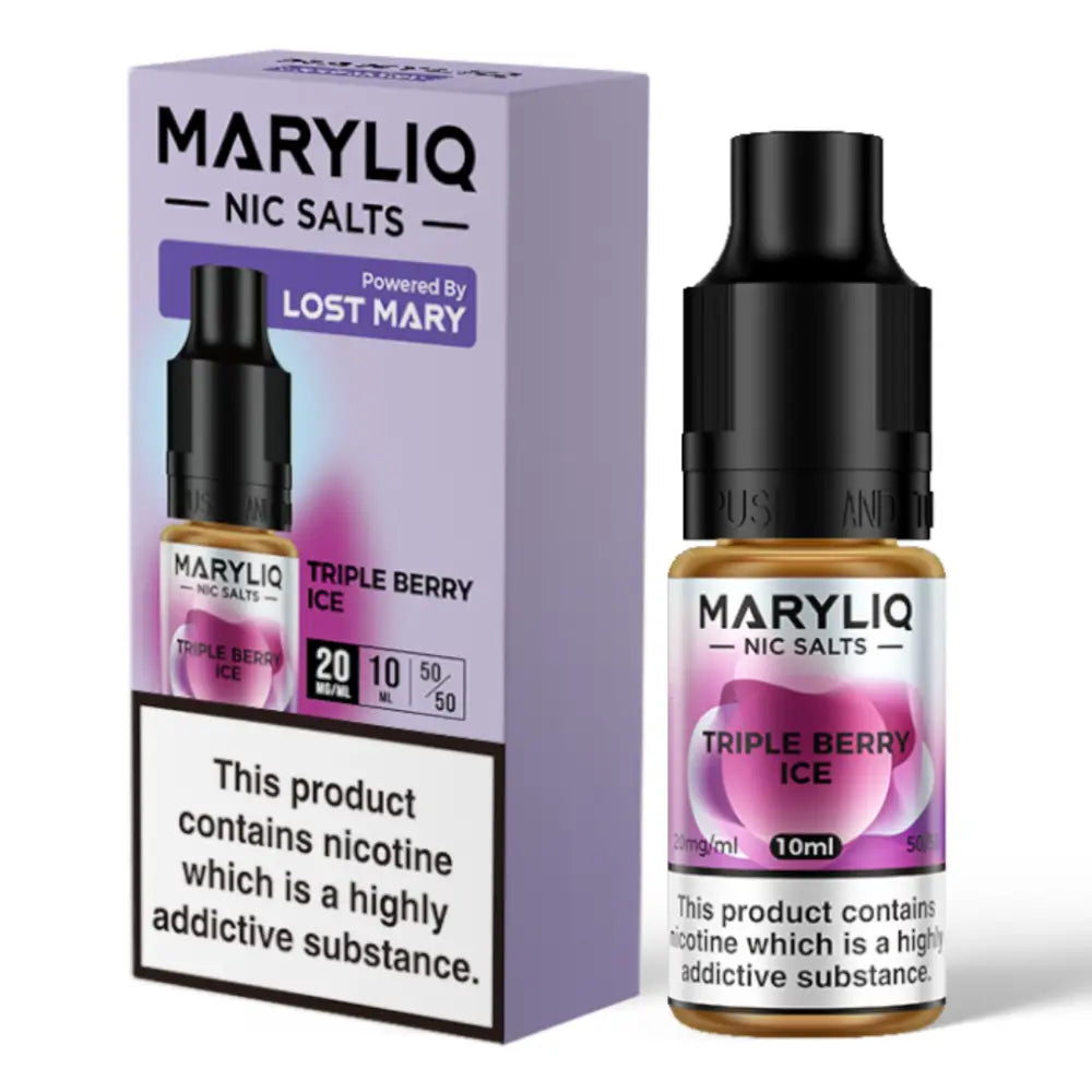 Nicotine salt vape juice in box and bottle for Lost Mary Maryliq E-liquid Triple Berry Ice