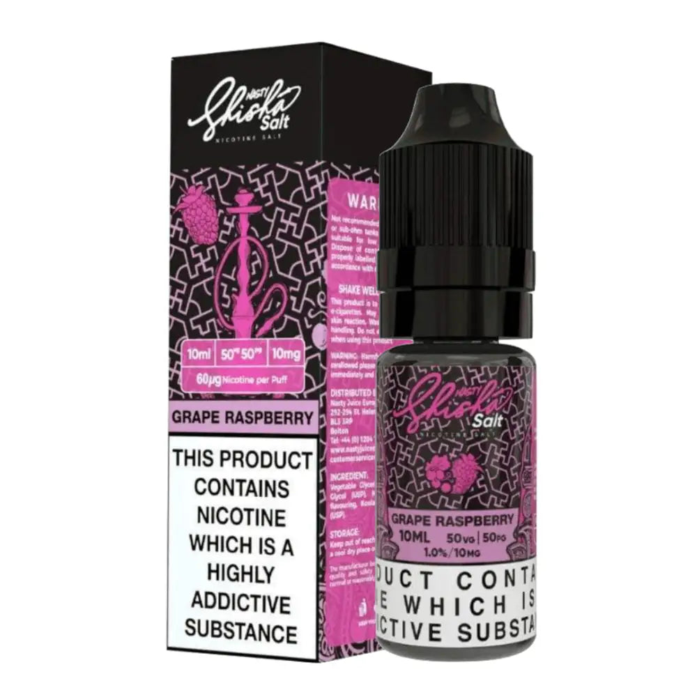 Black and pink Nasty Juice grape raspberry nic salt e-liquid bottle at Smokz Vape Store