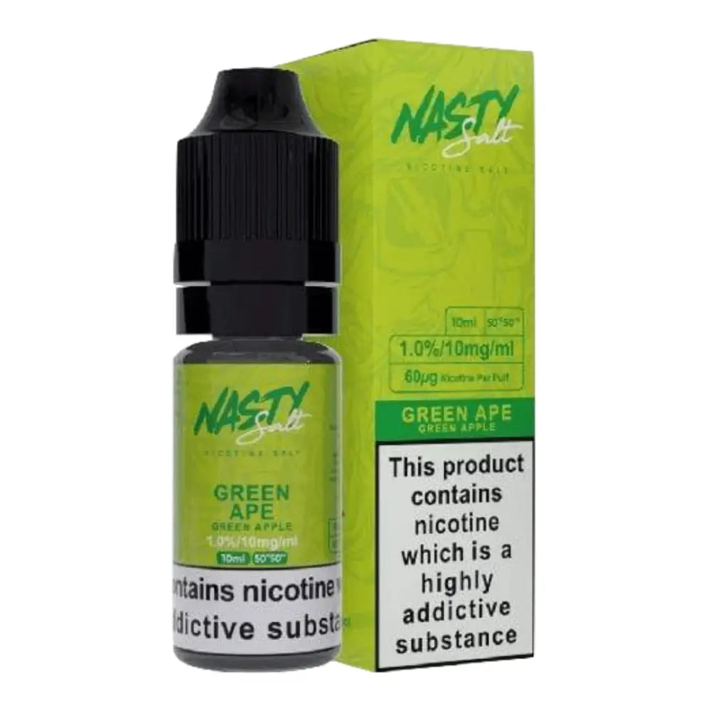 Green apple flavored Nasty Juice Green Ape Nic Salt vape juice bottle and box at Smokz Vape Store