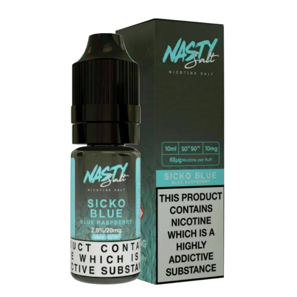 Alt text for Nasty Juice Sicko Blue nic salt e-liquid and packaging at Smokz Vape Store