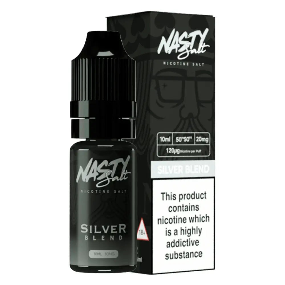 Black Nasty Juice Silver Tobacco Nic Salt e-liquid bottle and box at Smokz Vape Store