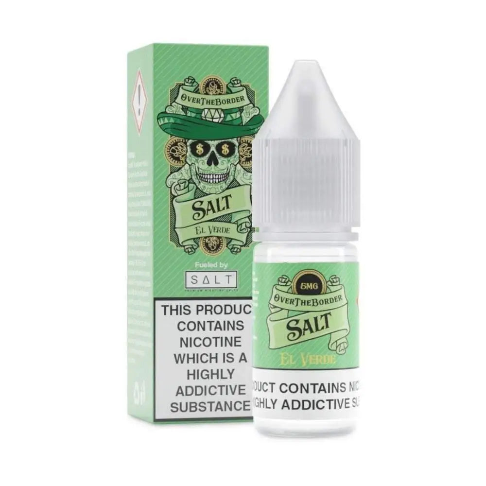 El Verde flavored Border Nic Salt e-liquid bottle with matching green and black packaging at Smokz Vape Store