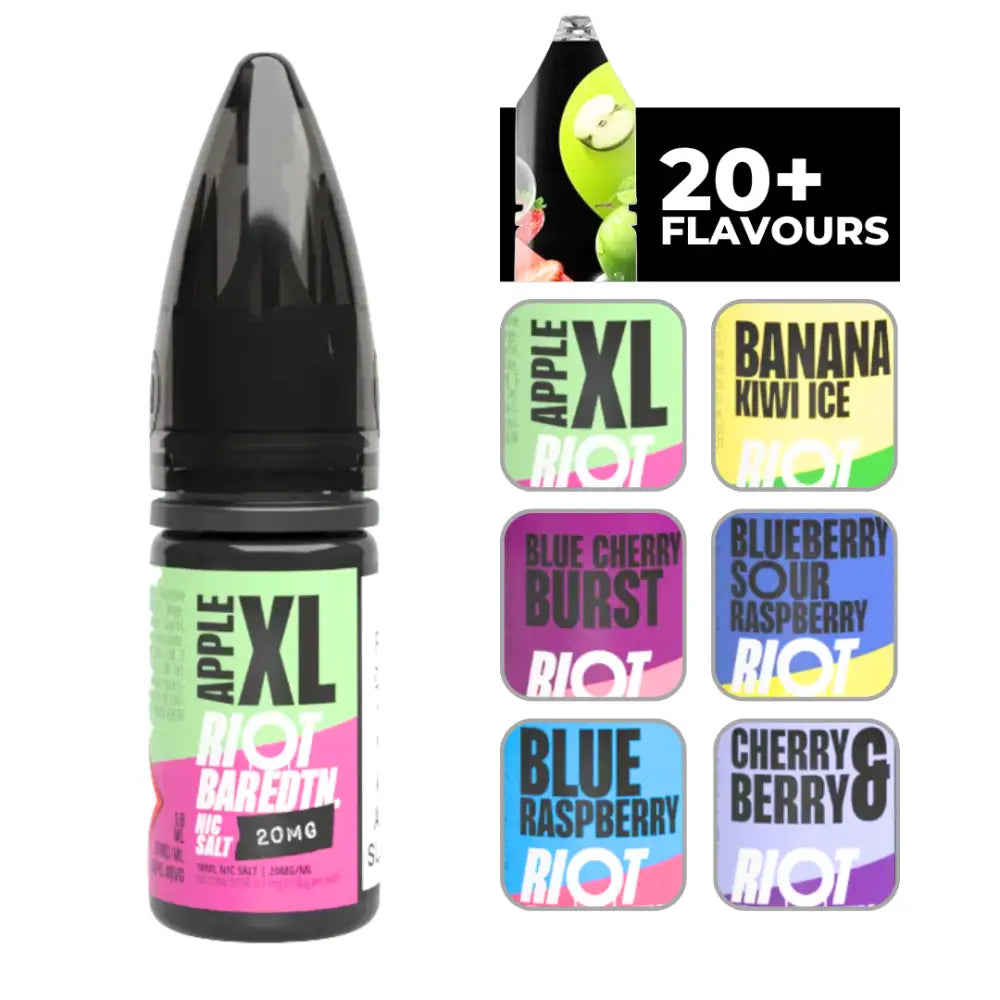 Vape juice bottle with flavor options for Riot Bar Edtn Apple XL 10ml E-Liquid