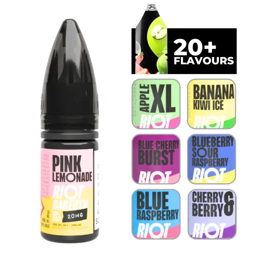 Bottle of Riot Bar Edtn Pink Lemonade 10ml E-Liquid with multiple flavor options