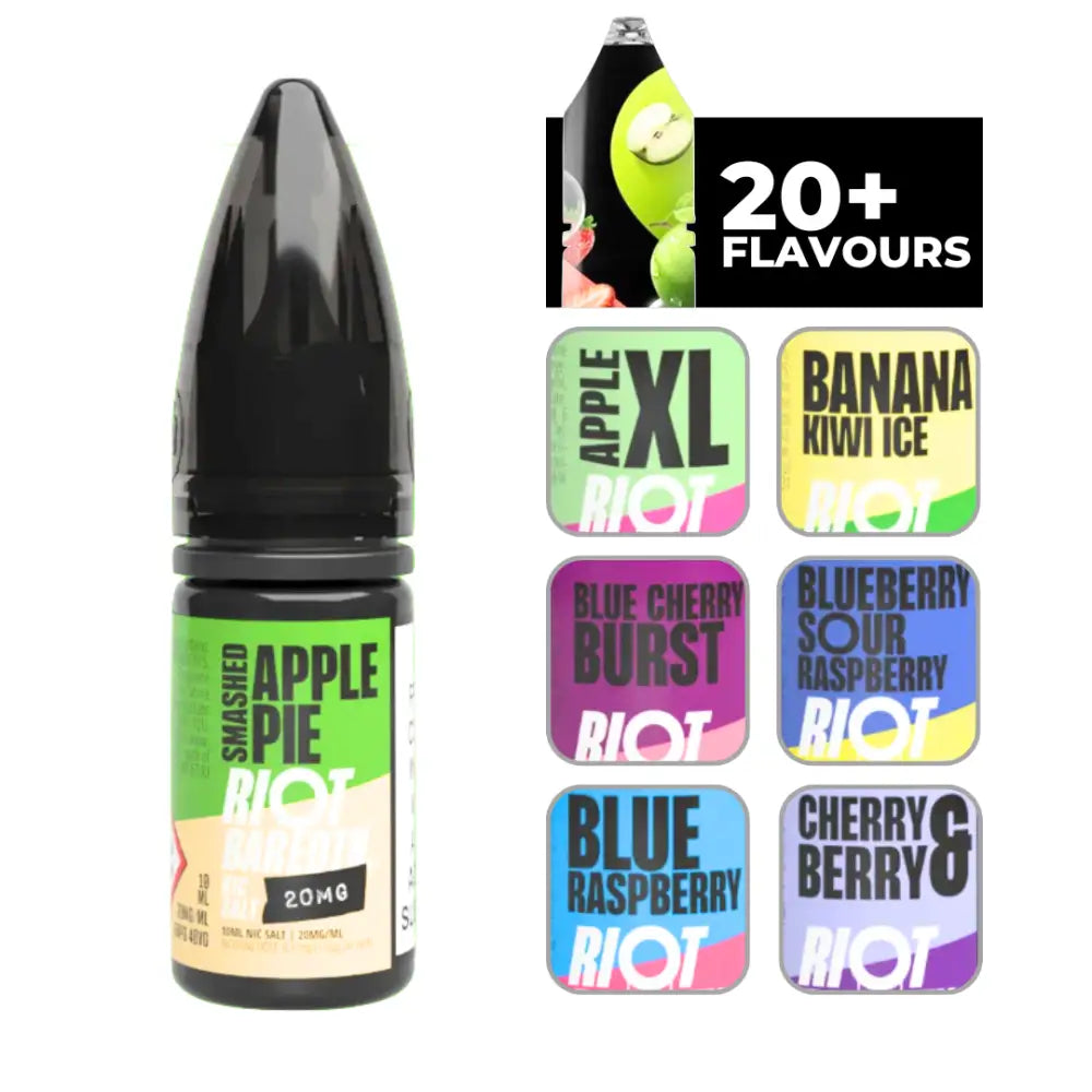 Green and black Riot Bar Edtn Smashed Apple Pie 10ml E-liquid bottle image