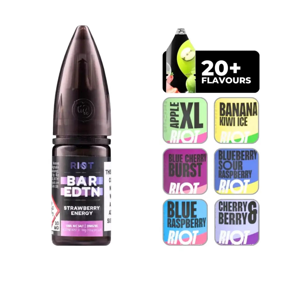 Riot Bar Edtn Strawberry Energy 10ml E-liquid with Nic Salts and colorful flavor options
