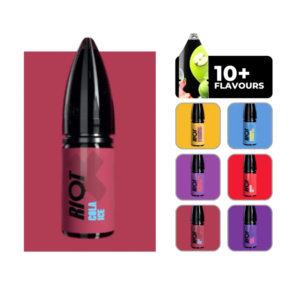 Riot X Nic Salts E-liquid in Cola Ice. 50/50 vape juice in 10ml bottles.