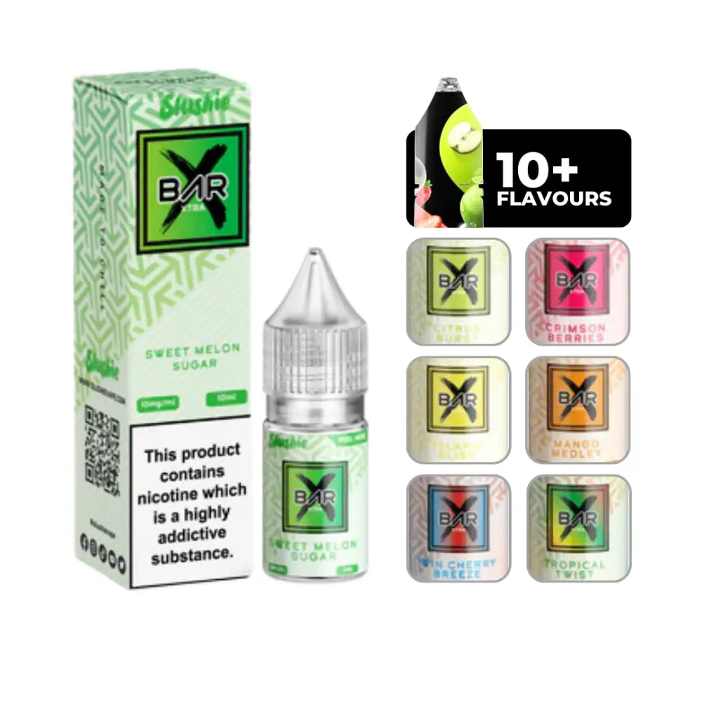 Image of Slushie Bar Xtra Sweet Melon Nic Salt 10ml E-Liquid bottles and packaging