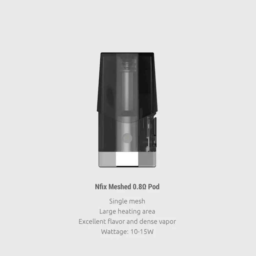 Black and silver Smok Nfix Meshed 0.8Ω Pod for excellent flavor and dense vapor at Smokz Vape Store
